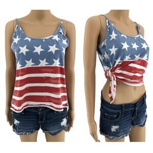 Pallion SMALL Red White Blue Stars American Flag Distress Fade Camisole Crop Top